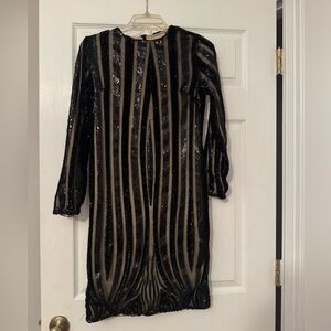 Black and Tan Sequin Striped Dress